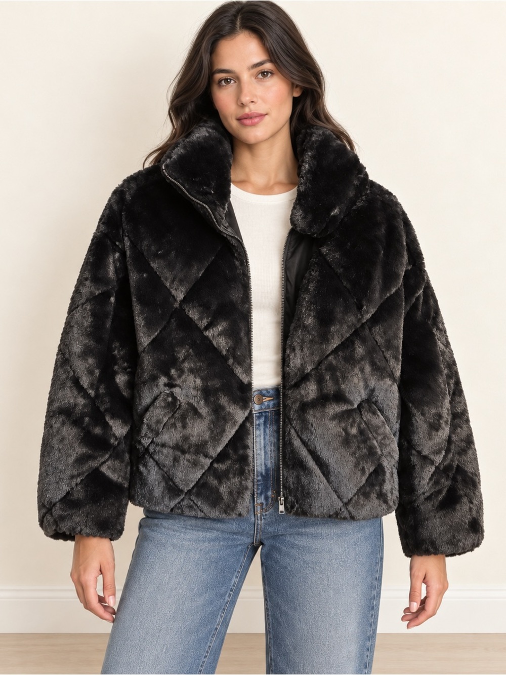 Abercrombie & Fitch Black Faux Fur Jacket Size S
